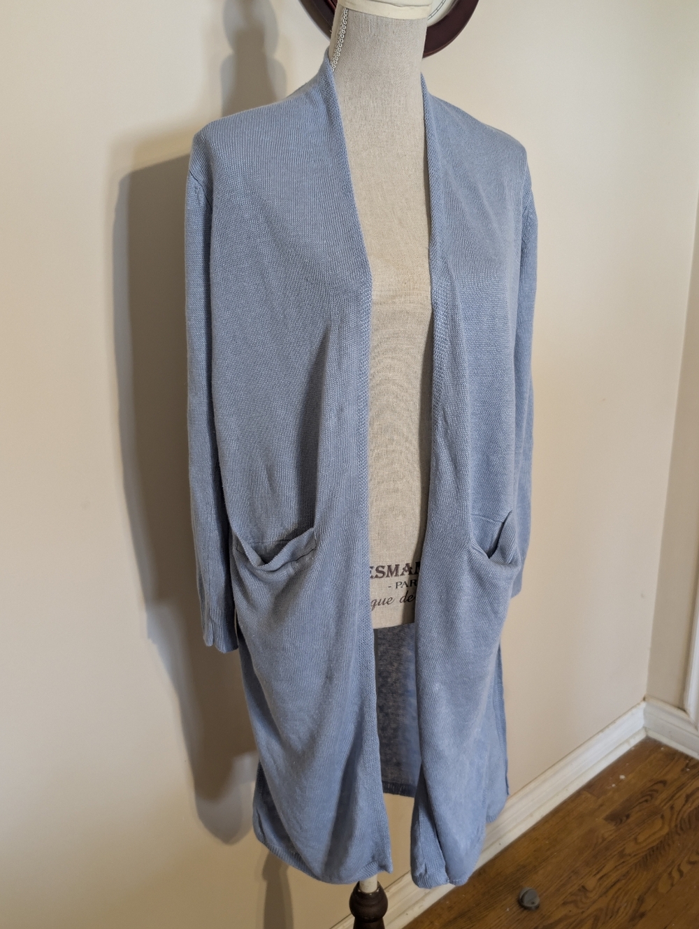 Ralph Lauren Light Blue Women's Linen Open Front Cardigan Duster with Slits Sm-M